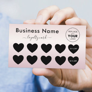 Tarjeta De Fidelización Moda rosada metálica Gradiente Corazón Añadir Bell