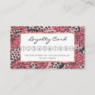 Tarjeta De Fidelización Modelo floral negro rosado bonito del estampado
