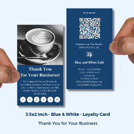 Tarjeta De Fidelización Modern Blue & White Cafe with Logo Thank You Punch