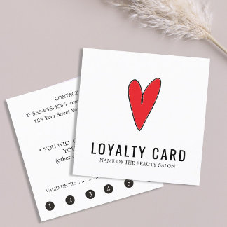 Tarjeta De Fidelización Modern Clean White Red Heart Beauty Salon