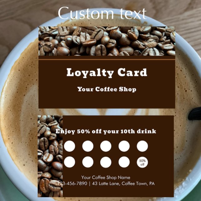 Tarjeta De Fidelización Modern Coffee Shop Discount Reward Customer (Add your custom text and personalize this coffee house customer loyalty card template. Modern unique)