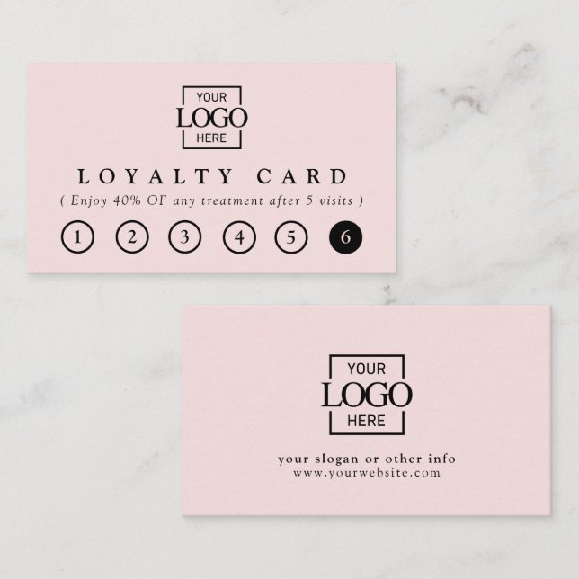 Tarjeta De Fidelización Modern Elegant Blush Pink Business Logo Reward (Anverso / Reverso)