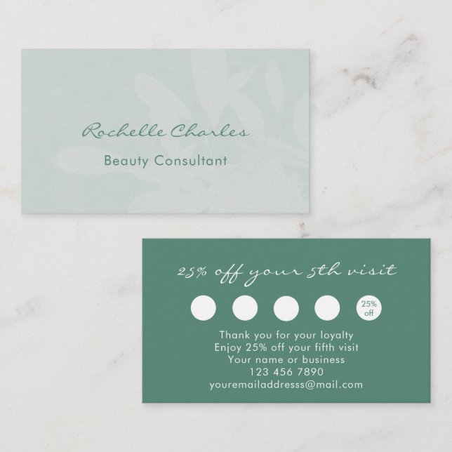 Tarjeta De Fidelización Modern Elegant Eucalyptus Green Beauty Consultant (Anverso / Reverso)