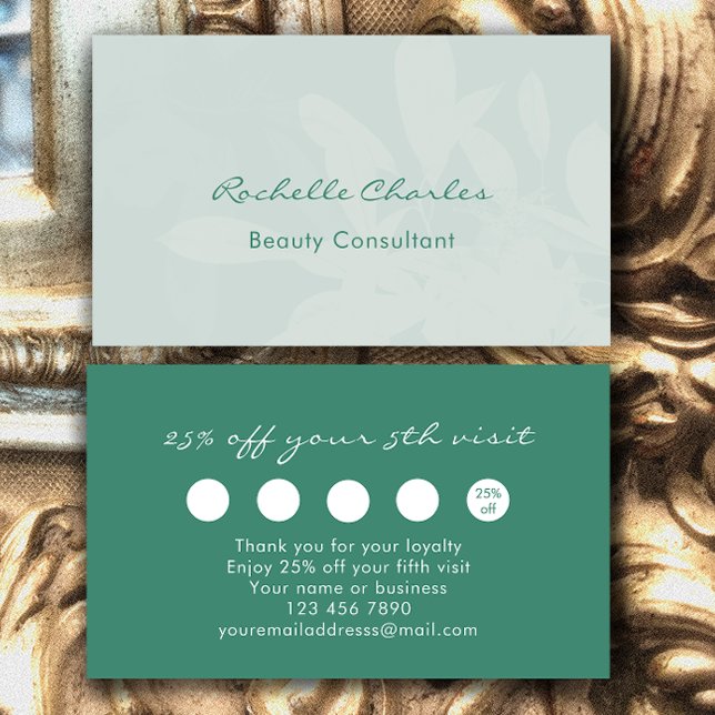 Tarjeta De Fidelización Modern Elegant Eucalyptus Green Beauty Consultant (Add your name and custom text for a sage green botanical customer loyalty card.
)