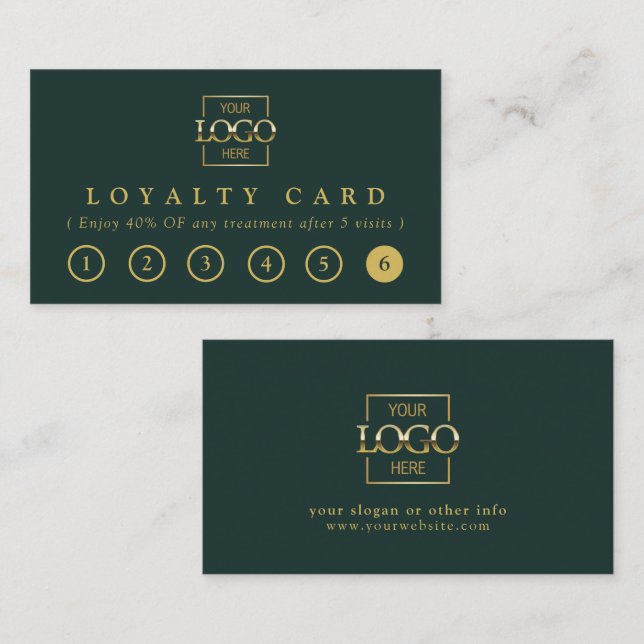 Tarjeta De Fidelización Modern Elegant Green & Gold Business Logo Reward (Anverso / Reverso)