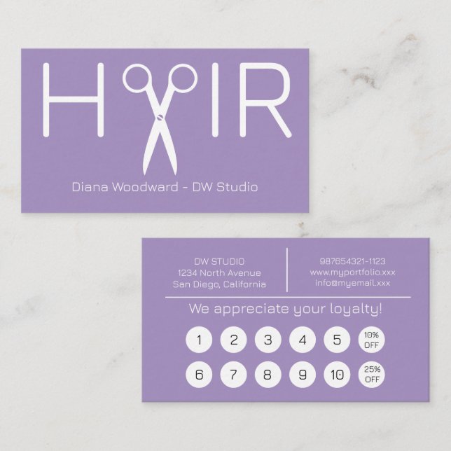 Tarjeta De Fidelización Modern Lavender Hairdresser Flat Loyalty Card (Anverso / Reverso)