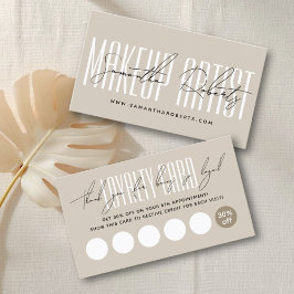 Tarjeta De Fidelización Modern makeup artist script typography beige