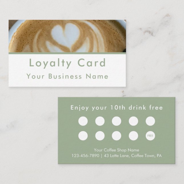 Tarjeta De Fidelización Modern Sage Green Photo Template Custom (Anverso / Reverso)