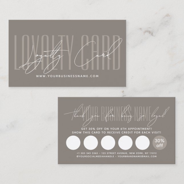 Tarjeta De Fidelización Modern typography script reward  loyalty card (Anverso / Reverso)