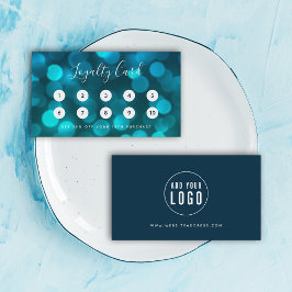 Tarjeta De Fidelización Moderna caligrafía de moda Aqua Blue Bokeh Luces