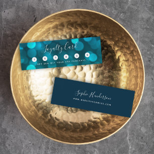 Tarjeta De Fidelización Moderna caligrafía de moda Aqua Blue Bokeh Luces