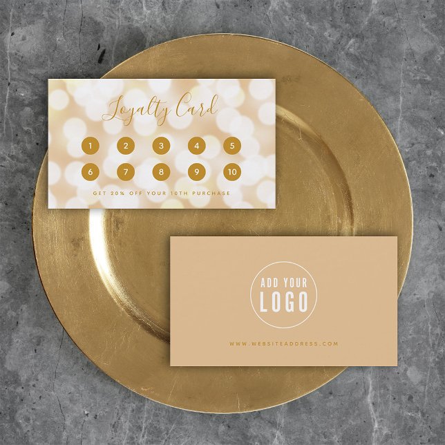 Tarjeta De Fidelización Moderna caligrafía de moda Champagne Bokeh Lights (Subido por el creador)