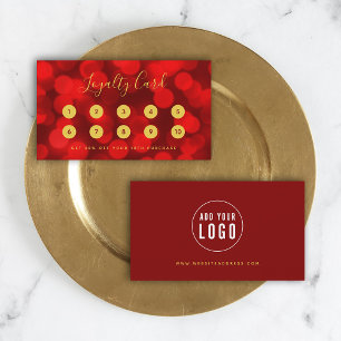 Tarjeta De Fidelización Moderna caligrafía de moda Ruby Red Bokeh Luces