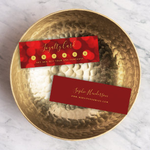 Tarjeta De Fidelización Moderna caligrafía de moda Ruby Red Bokeh Luces