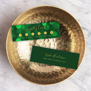 Tarjeta De Fidelización Moderna caligrafía Esmeralda Luz Verde Bokeh