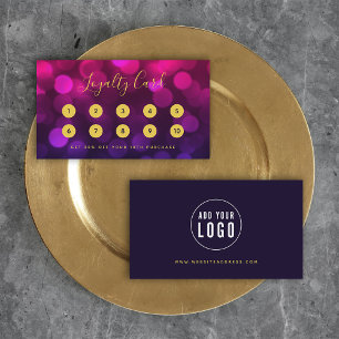 Tarjeta De Fidelización Moderna caligrafía Magenta luz azul de bokeh