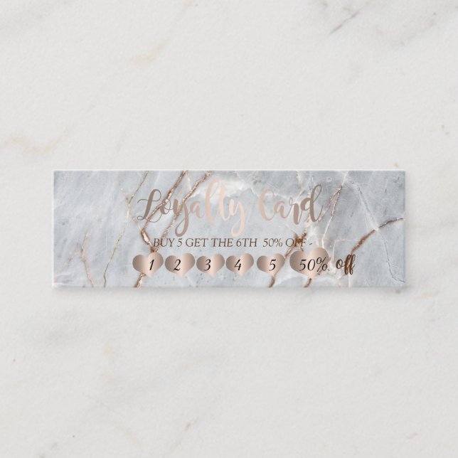 Tarjeta De Fidelización Moderna Profesional Elegante Rosa Gold Hearts Marb (Anverso)