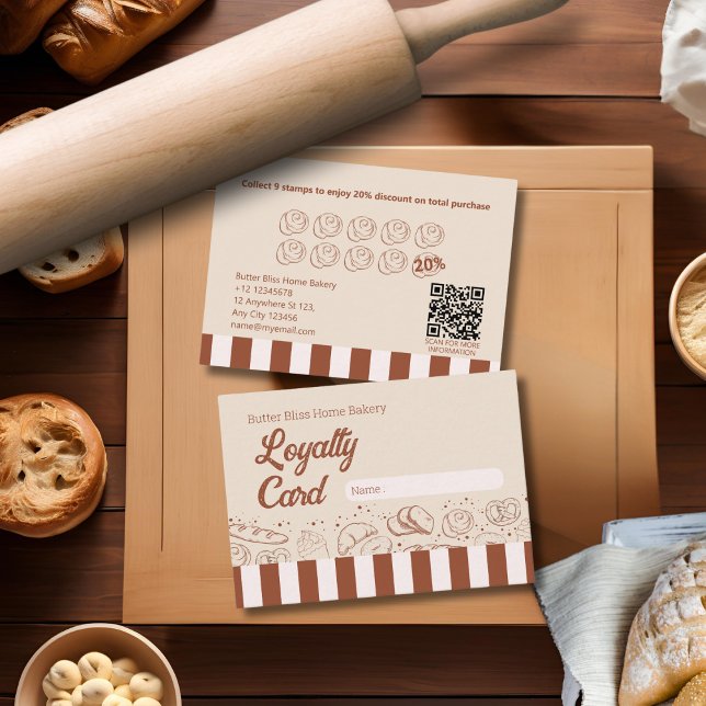 Tarjeta De Fidelización Moderna tienda de panadería beige marrón (Subido por el creador)