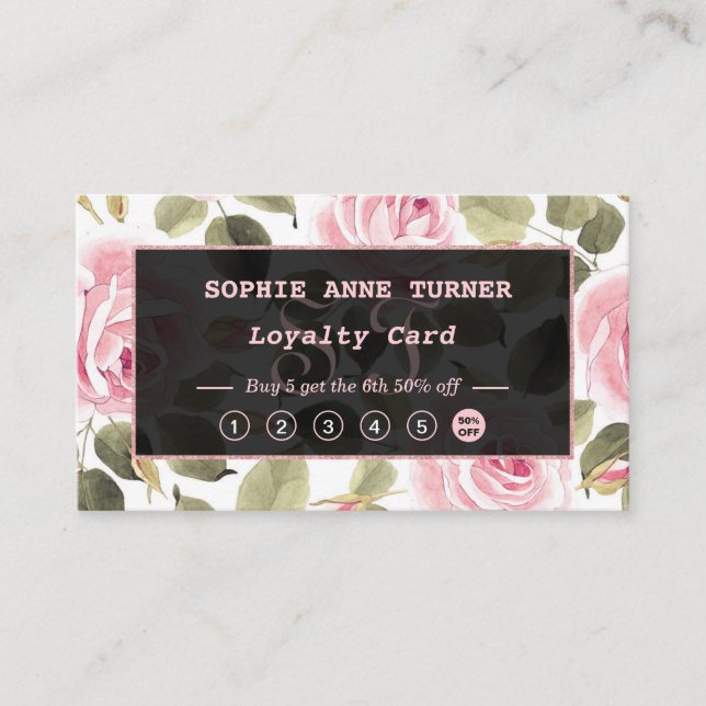 Tarjeta De Fidelización Moderno acuarela Floral Rosa Artista de maquillaje (Anverso)