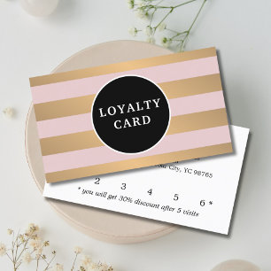 Tarjeta De Fidelización Moderno Faux Gold Rosa Stripes Salón De Belleza