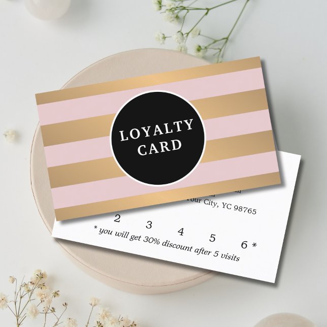 Tarjeta De Fidelización Moderno Faux Gold Rosa Stripes Salón De Belleza (Subido por el creador)