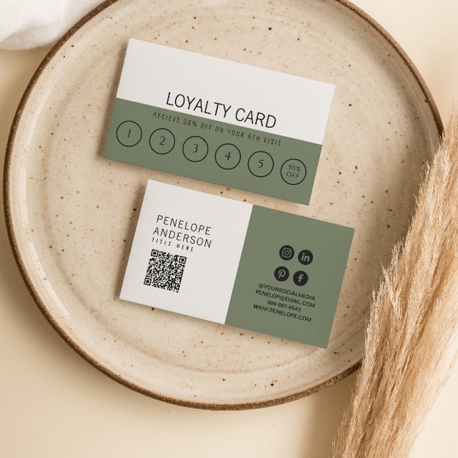 Tarjeta De Fidelización Moderno Green Neutral trendy Elegante Único 6 Punc (Subido por el creador)