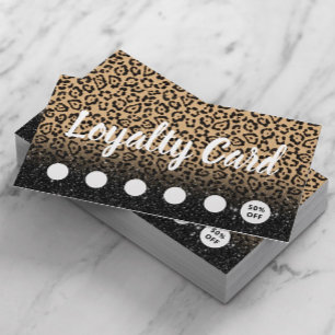 Tarjeta De Fidelización Moderno Leopard & Black Purpurina Salon & Spa Leal