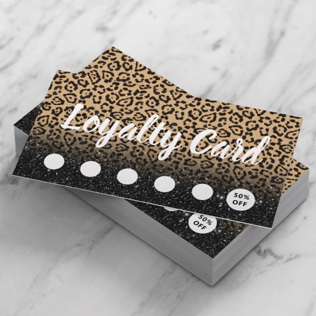 Tarjeta De Fidelización Moderno Leopard & Black Purpurina Salon & Spa Leal (Subido por el creador)