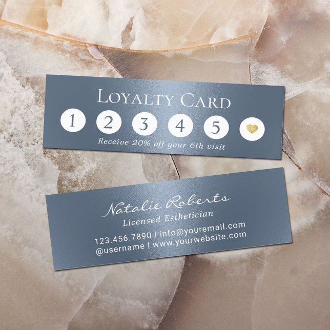 Tarjeta De Fidelización Moderno Salón de Belleza Metálica Azul Dusty Lealt (Subido por el creador)