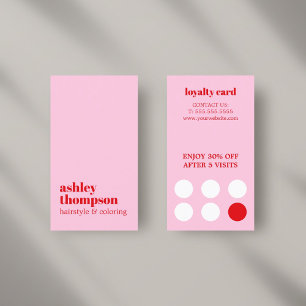 Tarjeta De Fidelización Moderno Salón De Pelo De Estilo Rosa Rojo Negrita