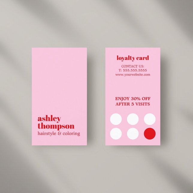 Tarjeta De Fidelización Moderno Salón De Pelo De Estilo Rosa Rojo Negrita (Subido por el creador)