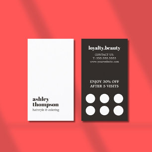 Tarjeta De Fidelización Moderno Salón Elegante De Pelo Blanco Negro