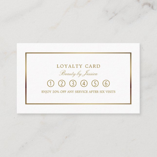 Tarjeta De Fidelización Moderno y brillante, blanco y dorado, (Anverso)
