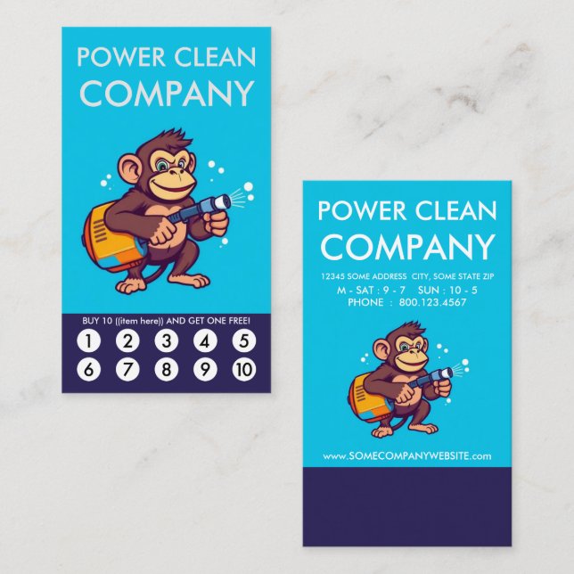 Tarjeta De Fidelización Monkey Power Clean Loyalty Punch Card (Anverso / Reverso)