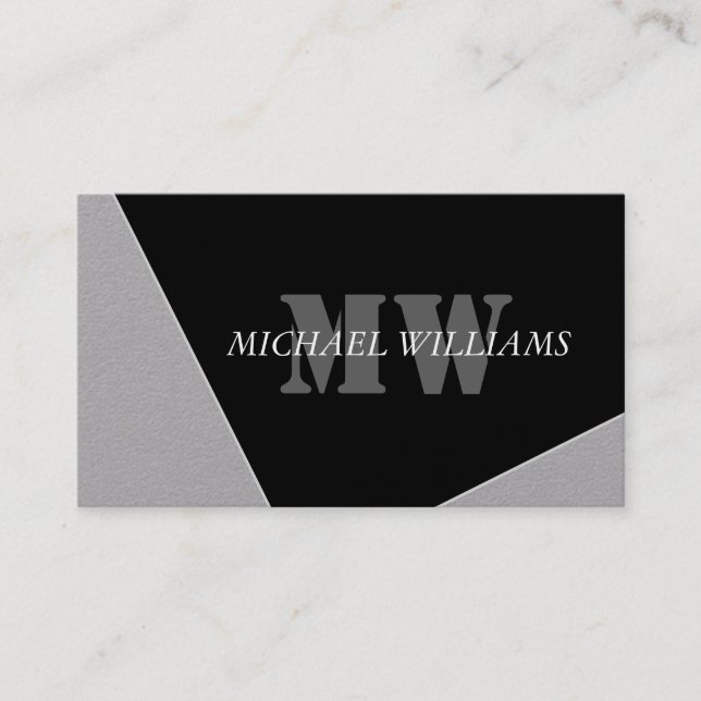 Tarjeta De Fidelización Monograma negro gris artístico moderno (Anverso)