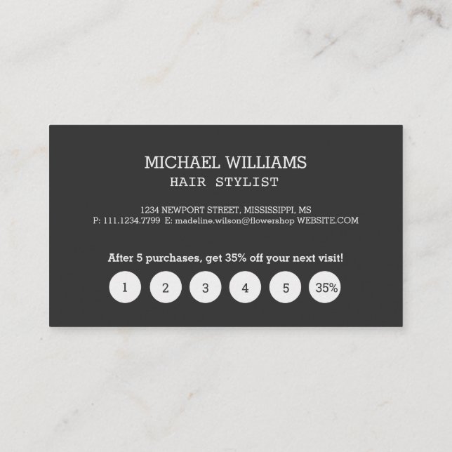 Tarjeta De Fidelización Monograma negro gris artístico moderno (Reverso)