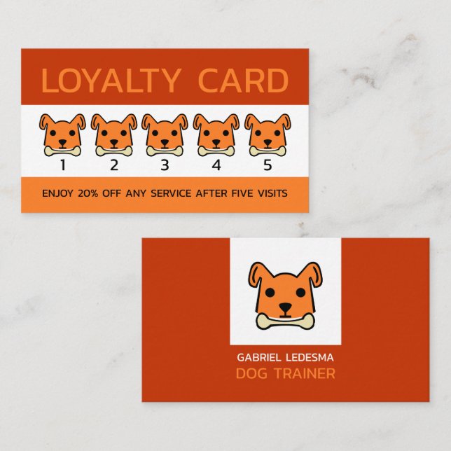Tarjeta De Fidelización Naranja Perro, negocios de entrenador de perros (Anverso / Reverso)