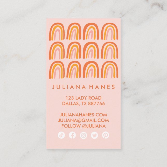 Tarjeta De Fidelización Naranja simple rosado de moda arde iconos sociales (Reverso)