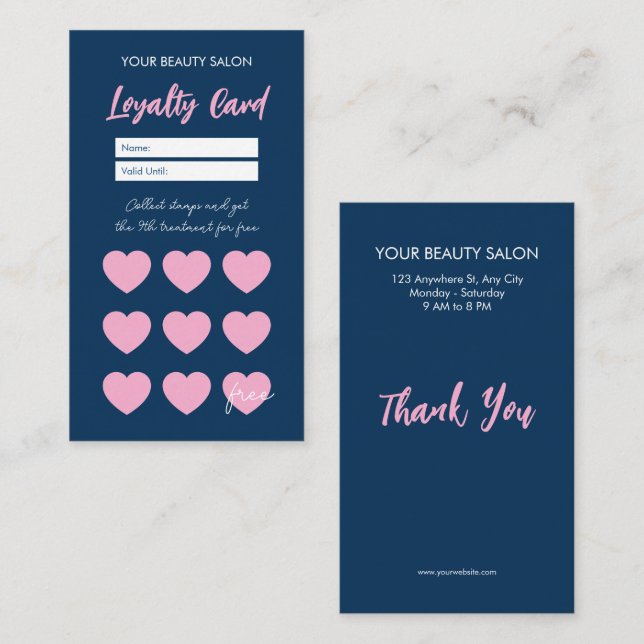 Tarjeta De Fidelización Navy Blue Reward Loyalty Card Thank You Card (Anverso / Reverso)