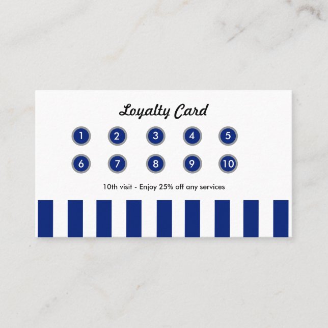 Tarjeta De Fidelización Navy Blue Stripes Retail Loyalty Card Boutique (Anverso)