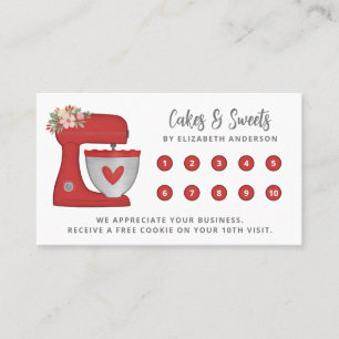 Tarjeta De Fidelización Negocio de pastelería floral Simple red Mixer
