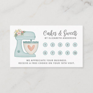 Tarjeta De Fidelización Negocio de Pastelería Torta Floral Mezclador Azul