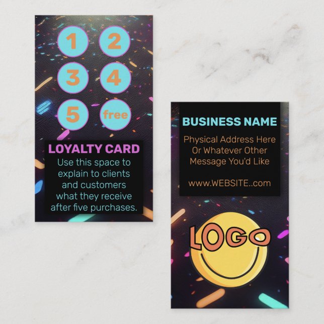 Tarjeta De Fidelización Neon Black Punch Card Vape Head Shops Smoke Lounge (Anverso / Reverso)