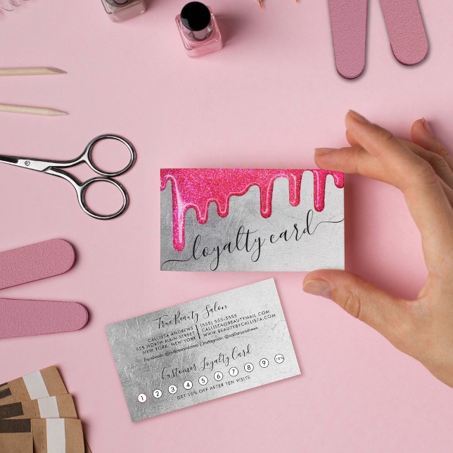 Tarjeta De Fidelización Neon Pink Silver Thick Purpurina Drin Customer (Subido por el creador)