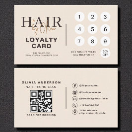 Tarjeta De Fidelización Neutral Beige QR Code Hair Salon Loyalty Card