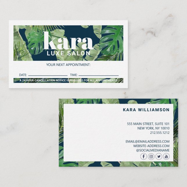 Tarjeta De Fidelización Nombramiento de la Marina Tropical Moderna Boutiqu (Anverso / Reverso)