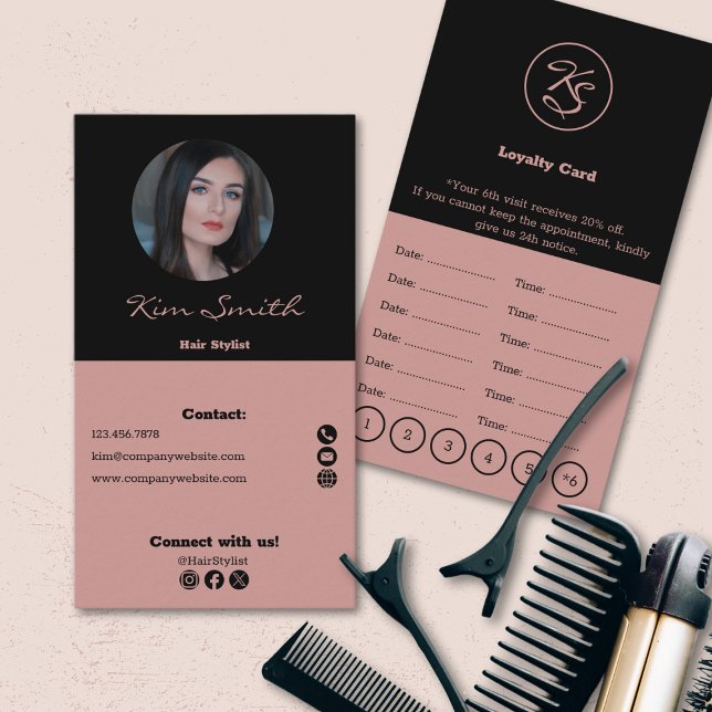 Tarjeta De Fidelización Nombramiento y nombramiento de Hair Stylist Black  (Hairstylist Black & Tuscany Appointment & Loyalty Card)