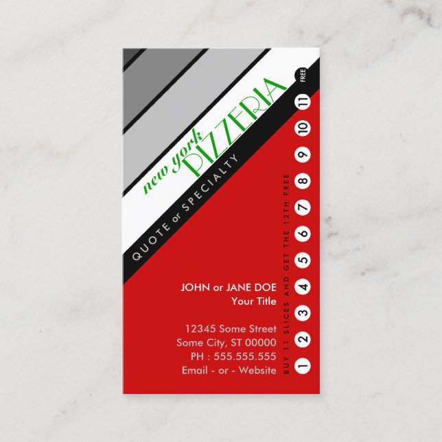 Tarjeta De Fidelización NY PIZZERIA punchcard : (comprar 11 obtener 1 grat (Anverso)