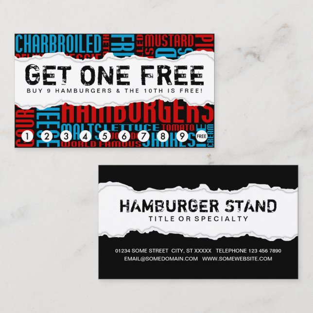 Tarjeta De Fidelización obtener un HAMBURGER gratis (Anverso / Reverso)