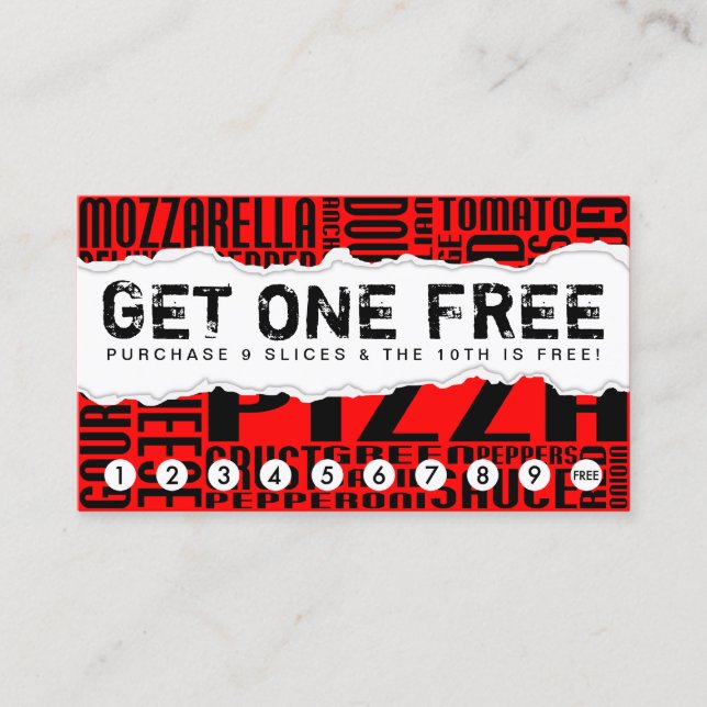 Tarjeta De Fidelización obtener una SLICE DE PIZZA gratis (Anverso)